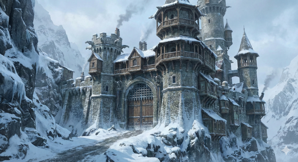 Kronenfall. Eine der mächtigsten der Wachfestungen. KI-generiert.